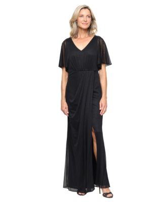 Women's Glittered Front-Slit V-Neck Long Dress