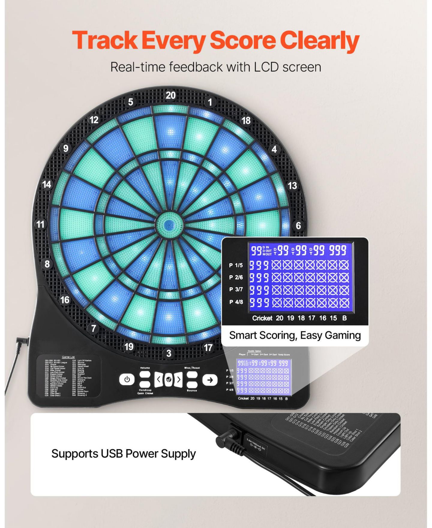 Детская игрушка SUGIFT Electronic Dartboard with 48 Games, Ages 5+, цвет: Чёрный — фото 9