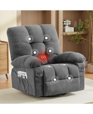 Swivel Massage Recliner with Vibration Lumbar Heating Rocker and USB Port