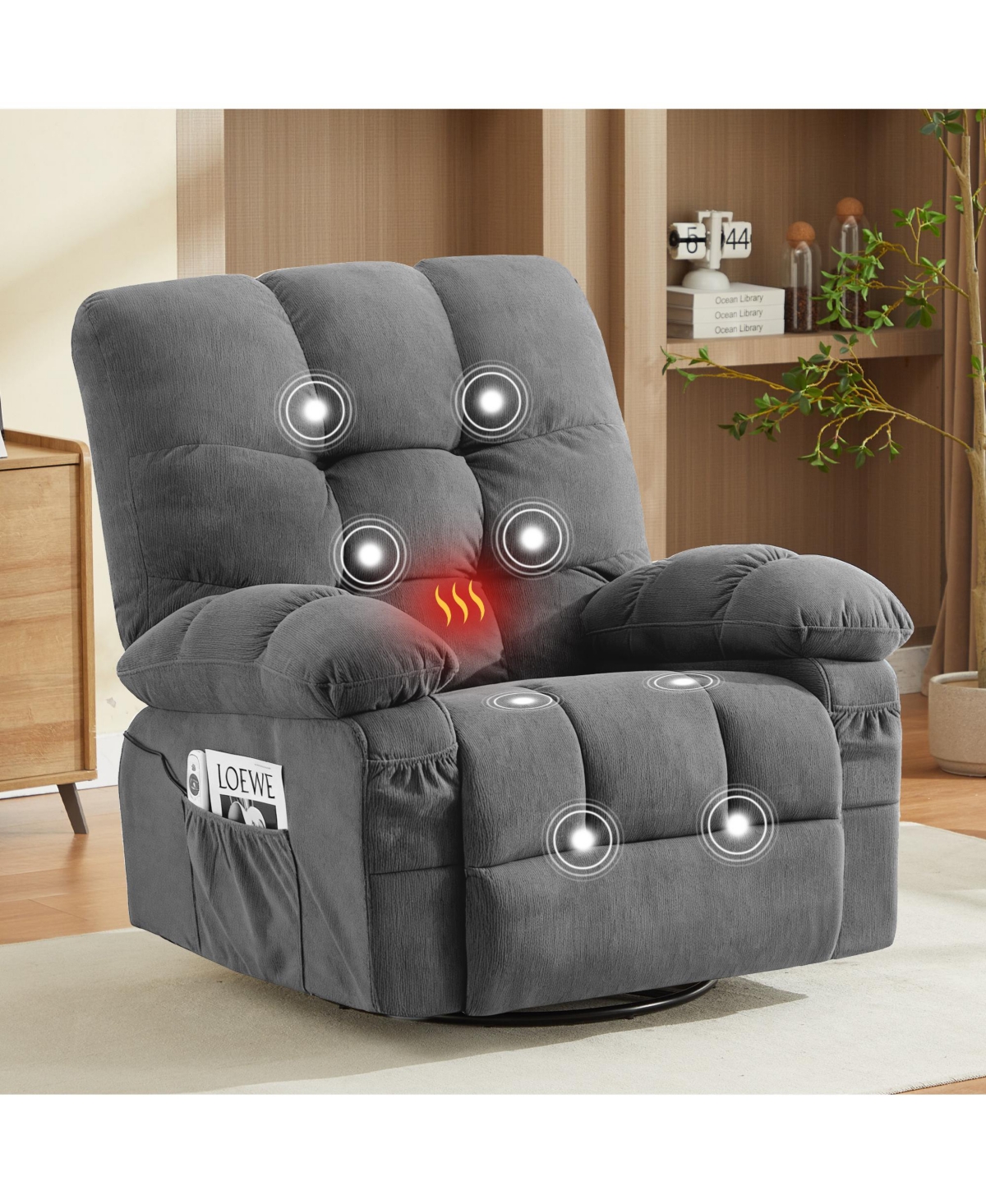 sumyeg Swivel Massage Recliner with Vibration Lumbar Heating Rocker and Usb Port