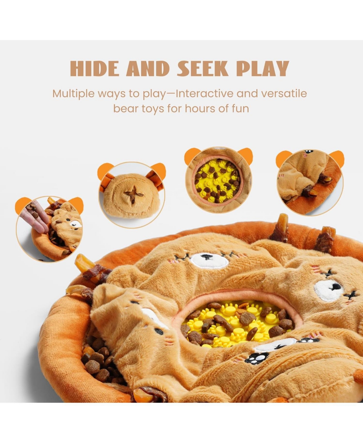 Nocciola Bear Circus Toy Licking Mat plus Snuffle Mat, Hide and Seek Toy set, 6 in 1 Squeaky Toy Set for Cats & Dogs