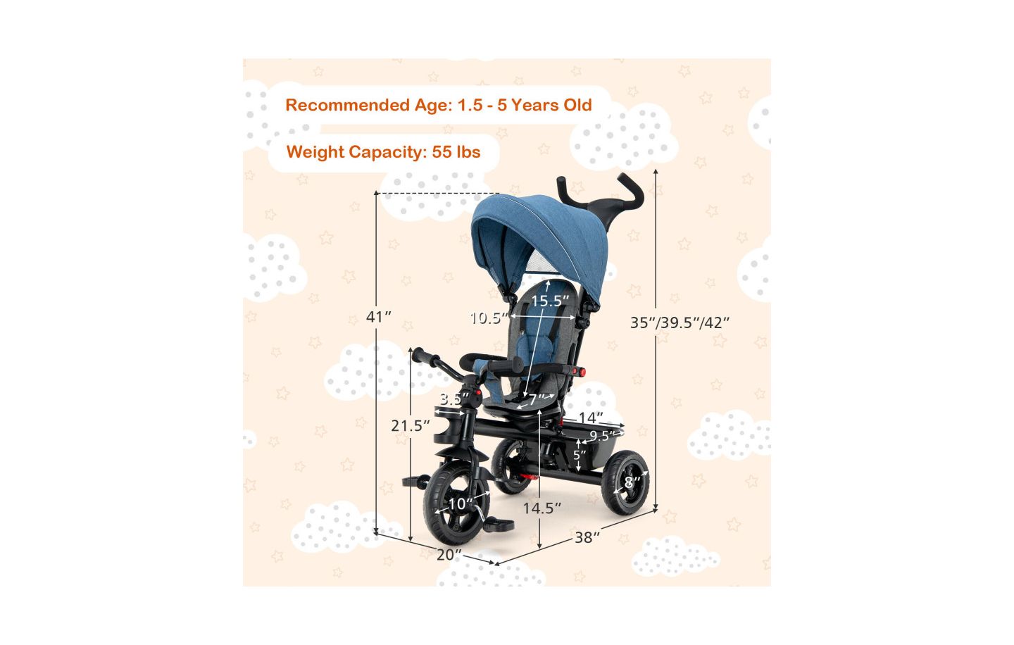 Детская игрушка Slickblue 4-in-1 Convertible Toddler Tricycle with Adjustable Seat and Parent Push Handle, цвет: Синий — фото 5