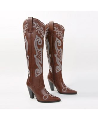 Ashley Embroidered Western Knee-High Boots