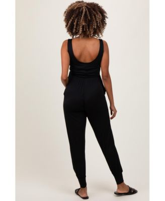 Maternity Black Scoop Neck Sleeveless Jogger Jumpsuit