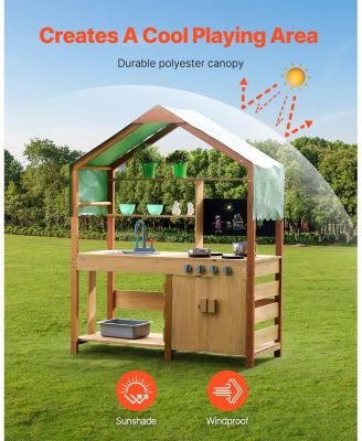 Kids Outdoor Mud Kitchen Playset with Canopy Sink Storage and Pretend Cooking Features