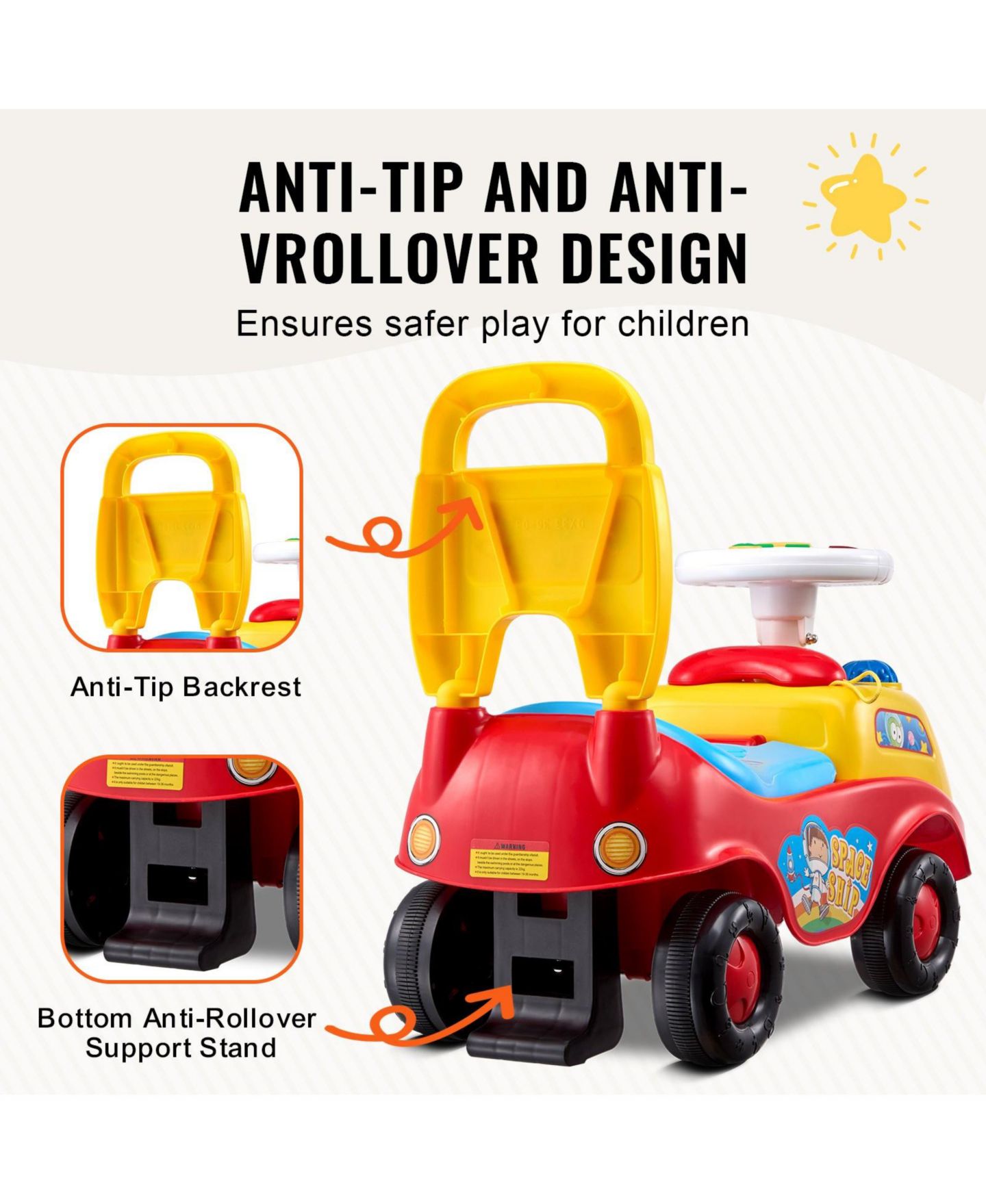 Детская игрушка Mecale Ride On Push Car Sit-to-Stand with Musical Steering Wheel & Under-Seat Storage, Ages 1-3, цвет: Жёлтый — фото 9