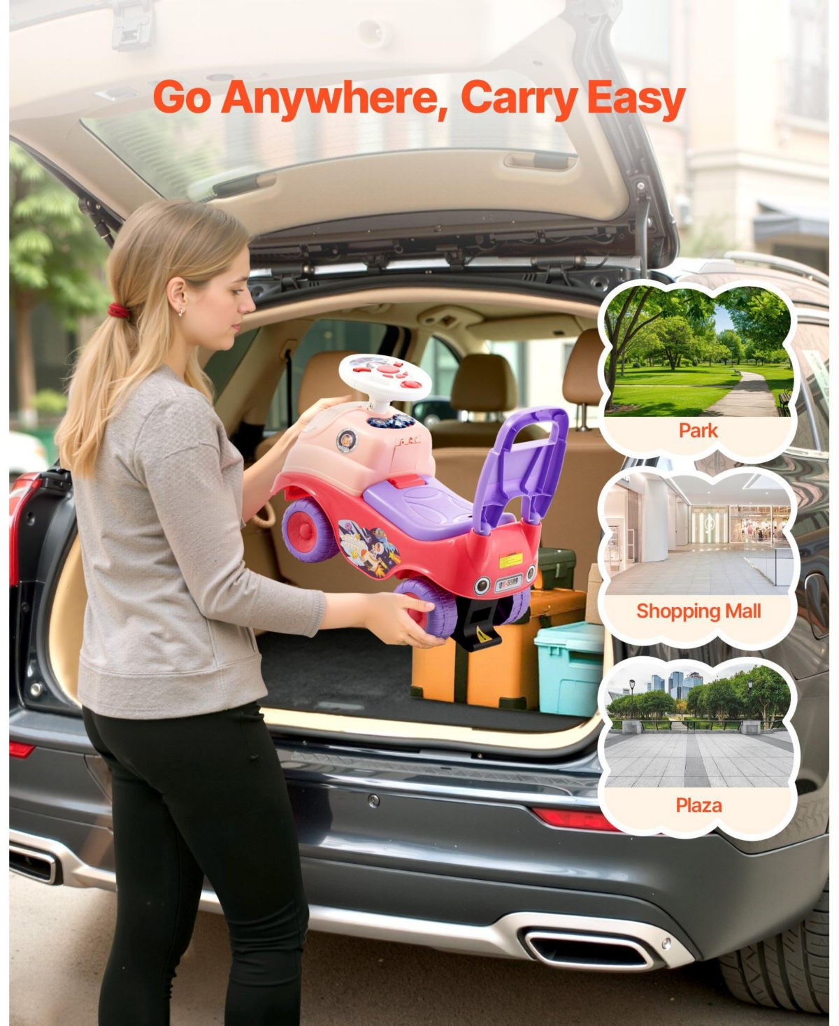 Mecale Ride On Toddler Push Car, Kids Ride-On Toy with Horn, Music & Storage, 48.5 lbs Load, Foot-to-Floor Walker for Boys Girls 19–36M, Pink