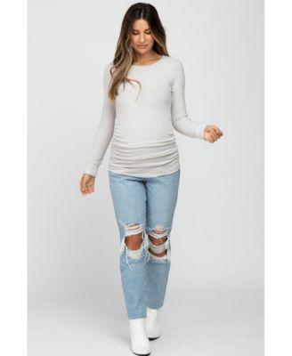 Maternity Cream Soft Knit Ruched Top