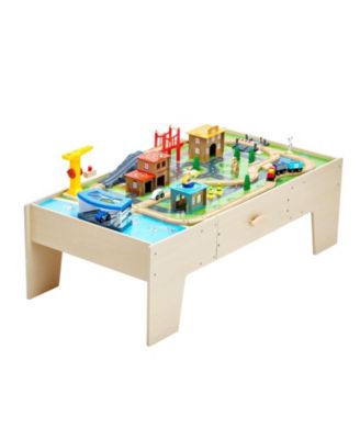 Train Table, 62 PCS Wooden Activity Table with Large Drawer, 3-in-1 Train Set for Playing, Drawing & Reading, Toy for Kids 3