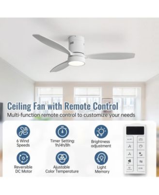 52-inch Classic White 3-Blade Flush Mount Light Ceiling Fan with Remote Control and Supporting Mobile Device Connection