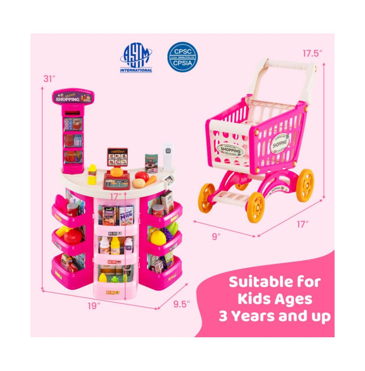 Hongge Kids Supermarket Playset with 76 Piece Grocery Accessories