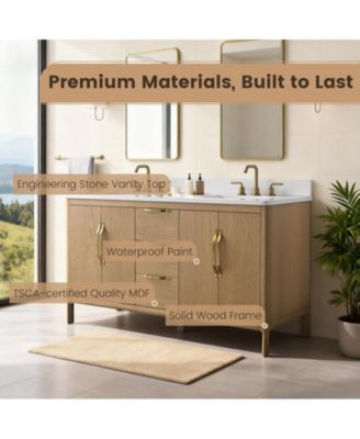 60" Double Bathroom Vanity with Carrara Engineered Stone Top, Ceramic Sink and Soft-Close Drawers