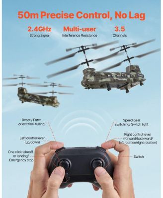 RC Helicopter, 2.4GHz Military 3.5-Channel with LED Lights, 20 Min Flight, One-Key Takeoff/Landing Toy for Kids 8