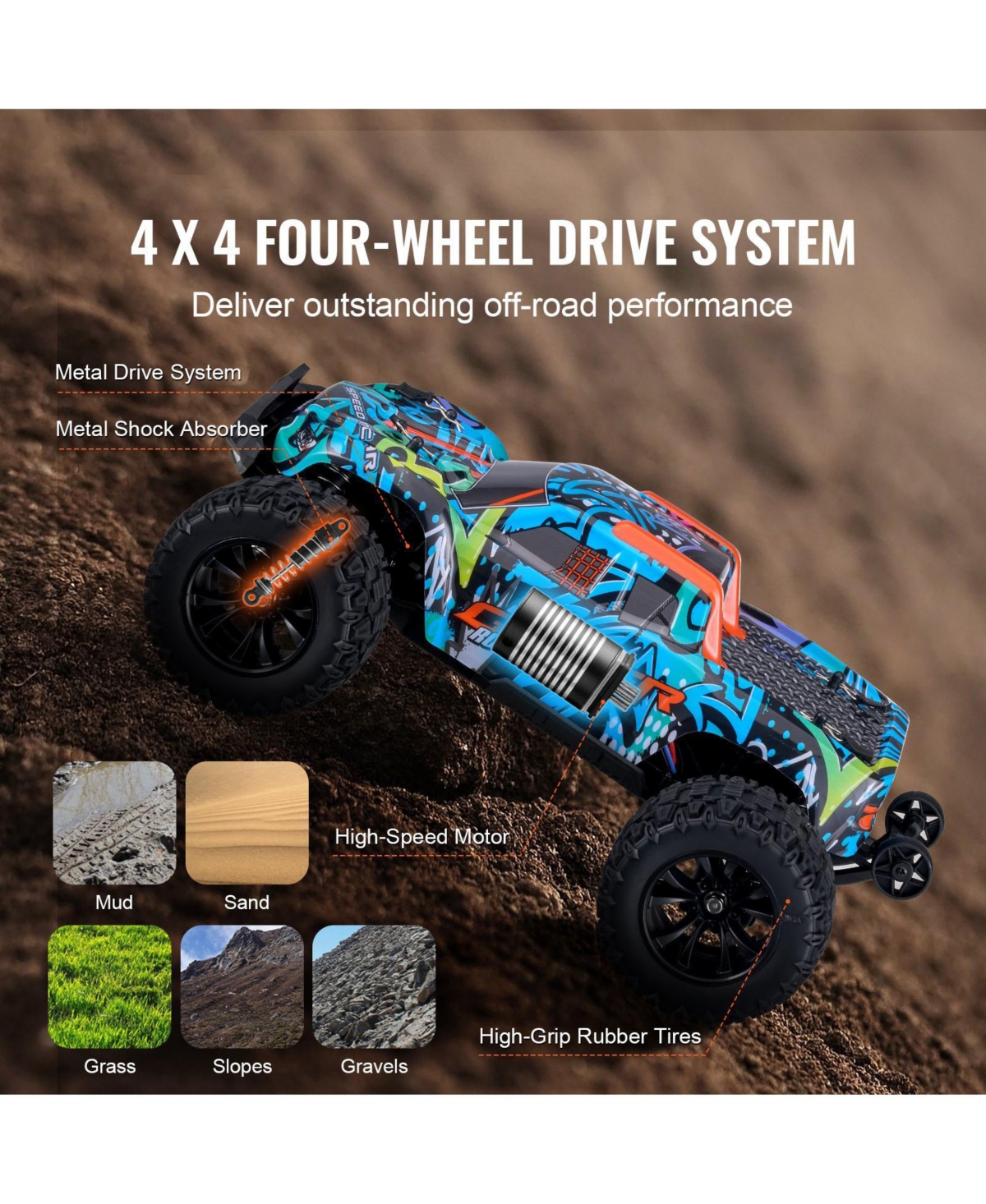 Mecale Rc Car 1:14, 4WD Off-Road Truck with Extra Shell, 45° Wheelie, Adjustable Speed, 42 km/h Hobby Racing Car for Kids 8+.