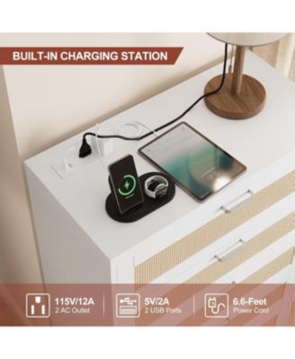 Tall Rattan Dresser with 5 Drawers,Wooden Spacious Storage Chest of Drawers