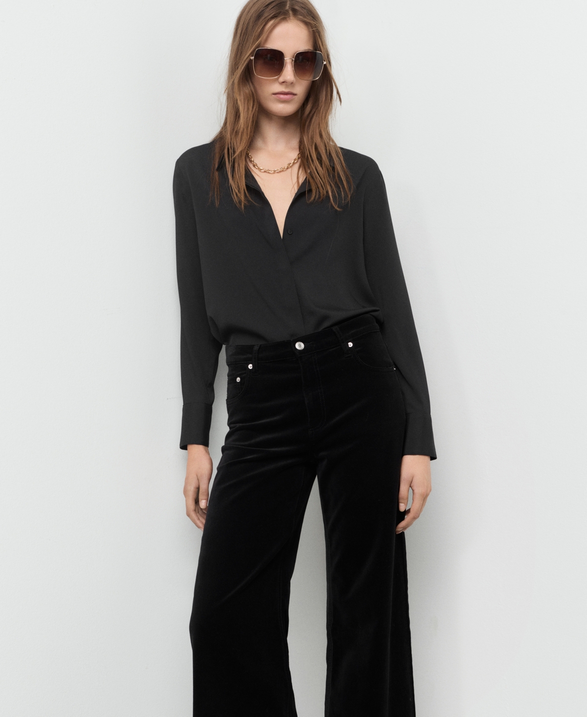 Mango Women's Wide-Leg Velvet Jeans