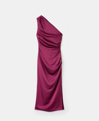 MANGO - Women's Side Slits Asymmetrical Satin Dress