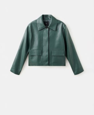 Women's Pockets Faux-Leather Jacket