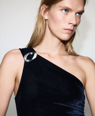 Women's Metallic Detail Velvet Jumpsuit