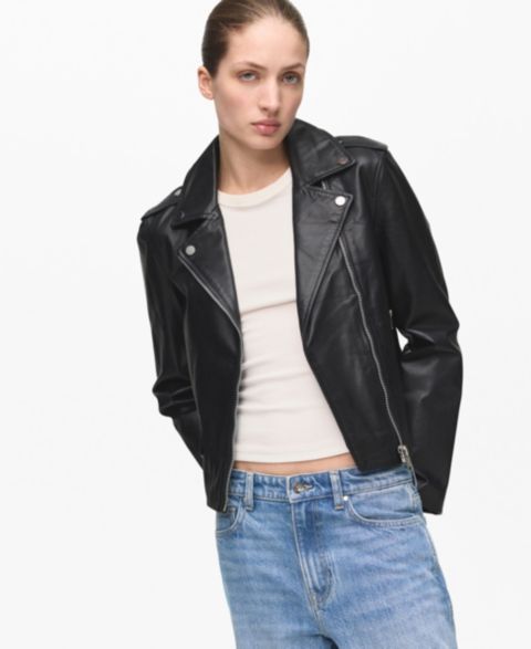 Женские куртки MANGO Leather Biker Jacket