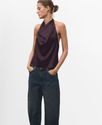 Women's Draped Neck Satin Top