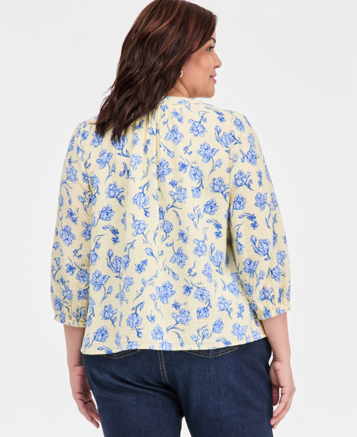 Style & Co Plus Cotton Floral 3/4-Sleeve Top, Macy's Exclusive