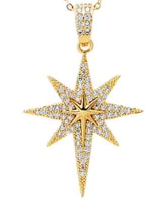 Pave Elongated Gold Plated Starburst Pendant Necklace