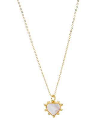 Ball Rimmed Heart MOP Gold Plated Pendant Necklace