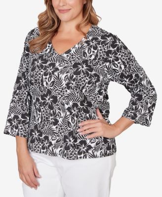 Plus Size Printed Stretch Jersey V-Neck Top