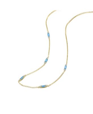 Women's 14K Gold Plated Blue & Clear CZ Station Necklace