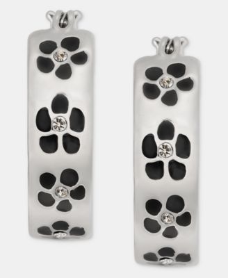 Gold-Tone Enamel Flower Inlay Small Hoop Earrings, 0.68"