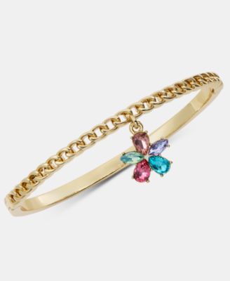 Multicolor Crystal Flower Charm Bangle Bracelet