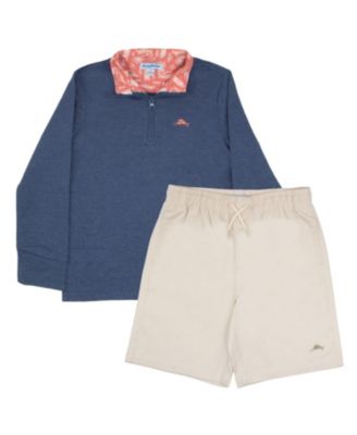 Boys 2 Piece Quarter Zip Long Sleeve Sweater and Shorts Back to School Set