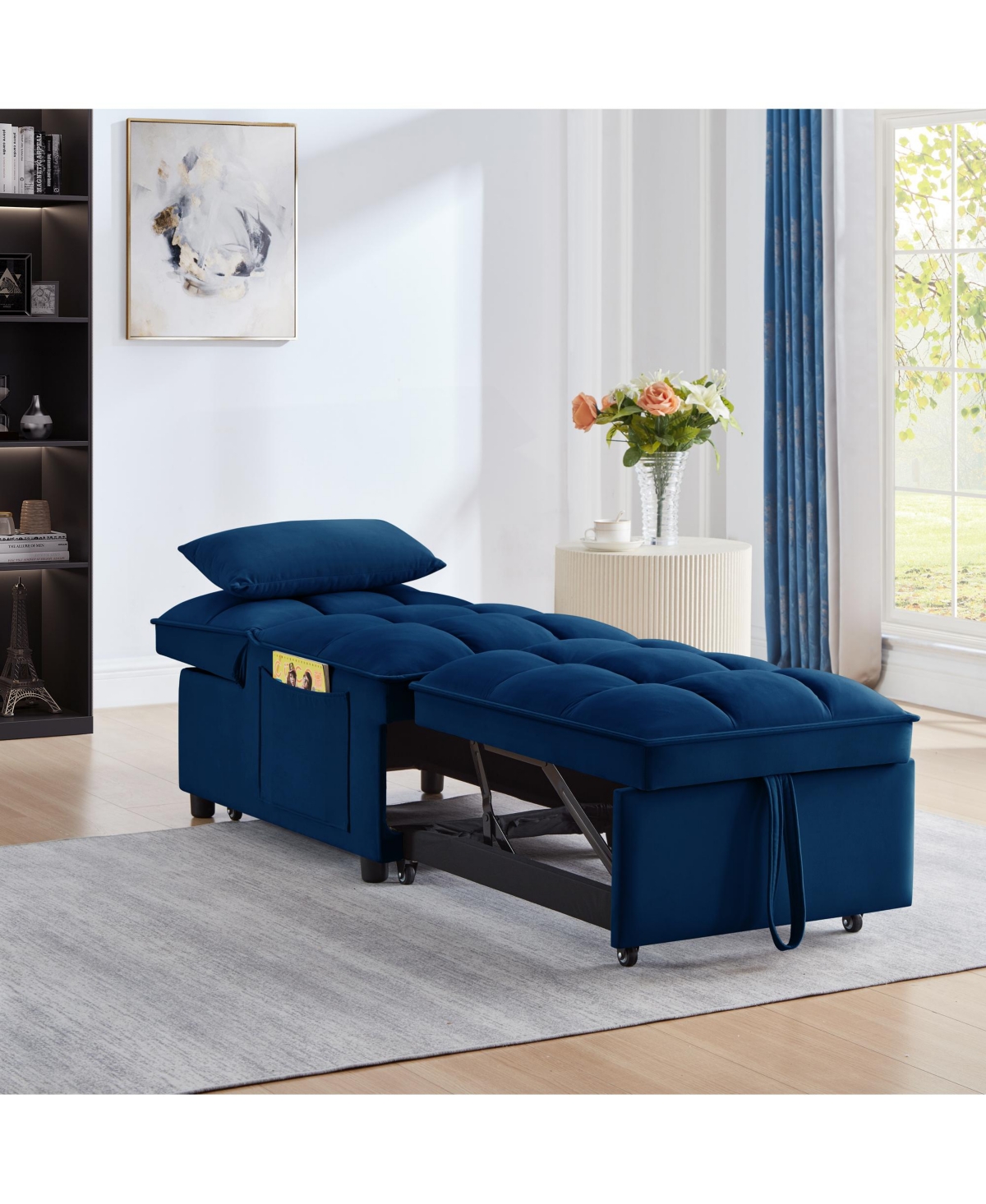 sumyeg 4-in-1 Convertible Sofa Bed with Storage Pockets Adjustable Backrest and Chaise Lounge