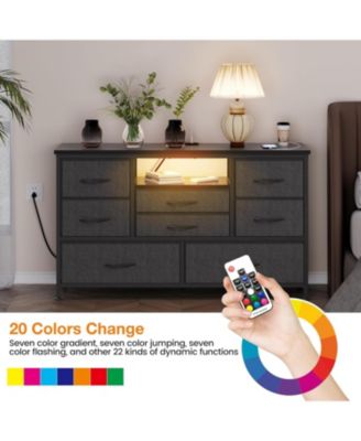 Modern 8-Drawer Dresser TV Stand with RGB LED Lighting, Power Outlet & USB Ports – Fits 55" TVs, Versatile Storage