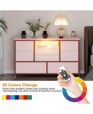 Modern 8-Drawer Dresser TV Stand with RGB LED Lighting, Power Outlet & USB Ports – Fits 55" TVs, Versatile Storage
