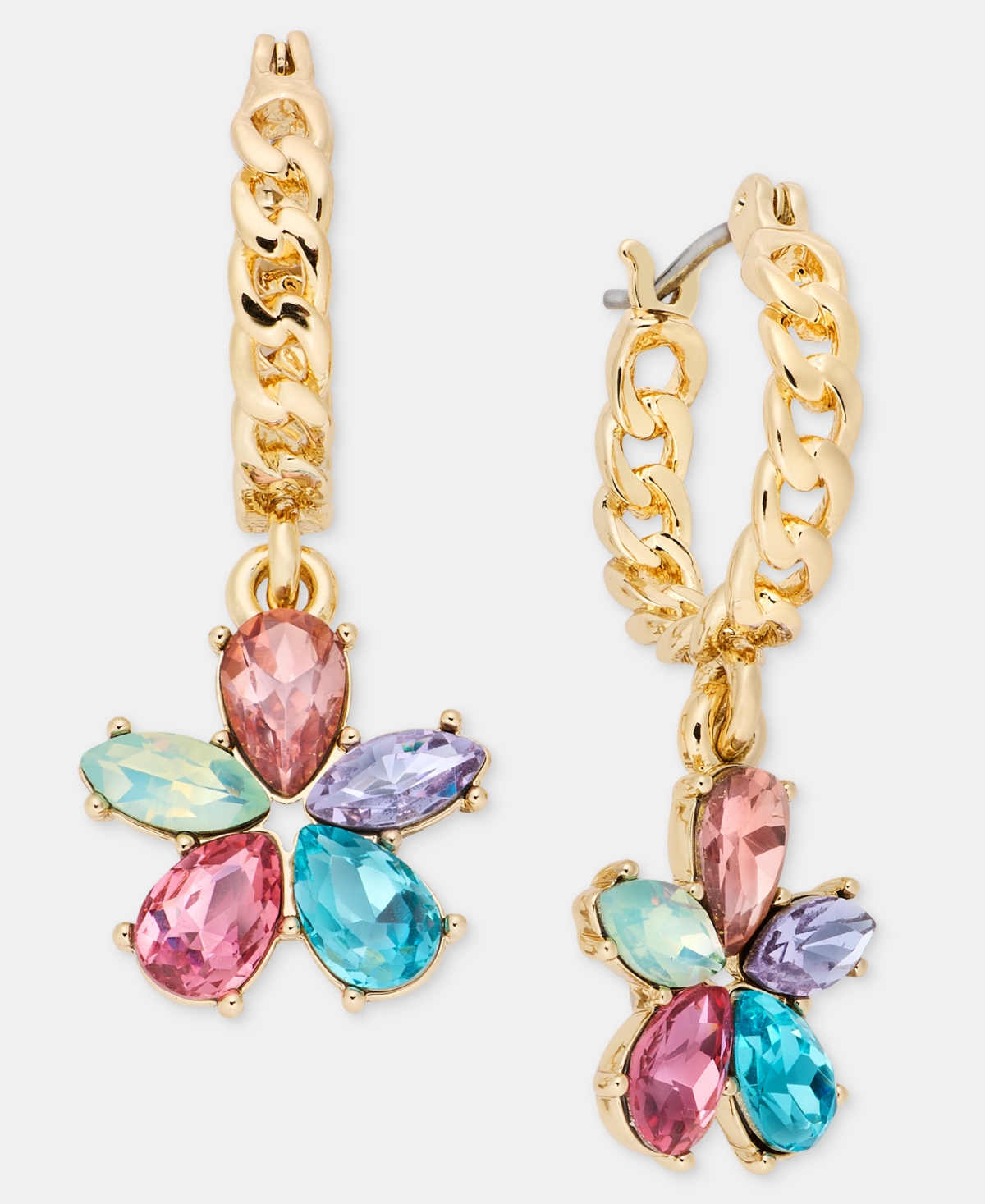 Karl Lagerfeld Paris Multicolor Crystal Flower Charm Hoop Earrings