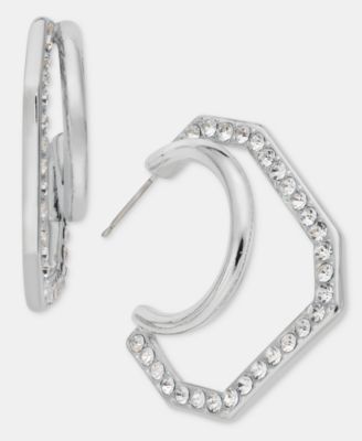 Small Pav&eacute; Geometric Split-Hoop Earrings, 0.73"