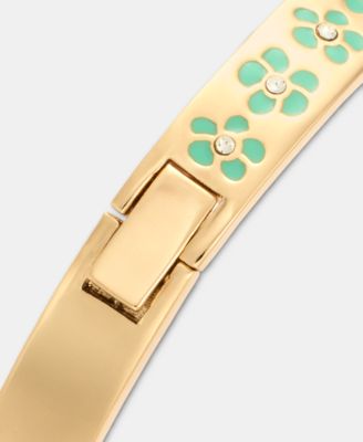 Gold-Tone Colored Flower Inlay Polished Bangle Bracelet