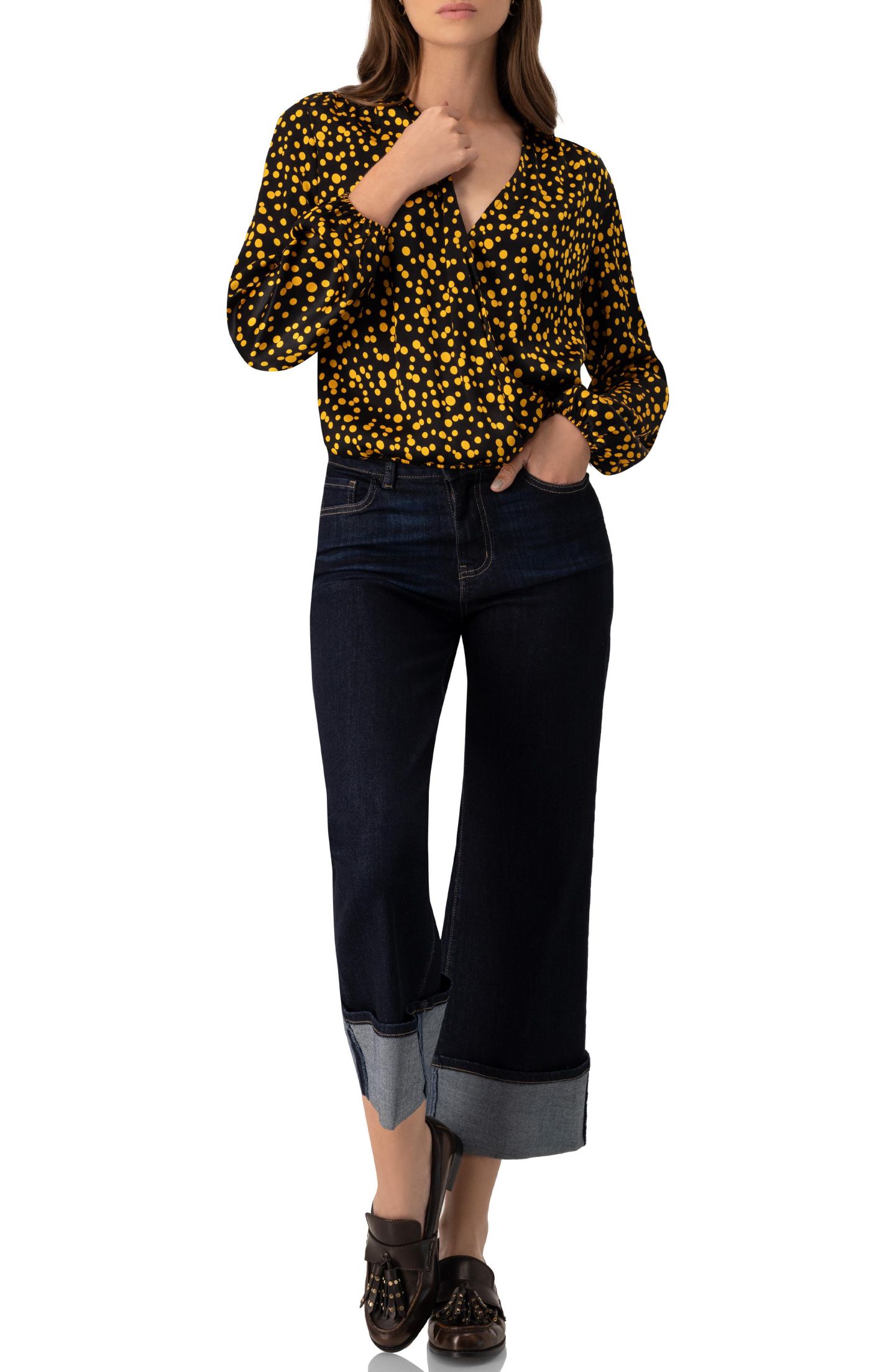 Женская блузка Ivonne Polka Dot Straight, цвет: Чёрный — фото 4