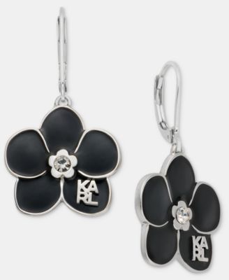 Gold-Tone Enamel Flower Logo Drop Earrings