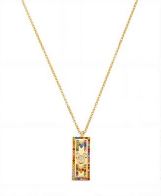 Mickey Mouse "MOM" Cubic Zirconia Head Multicolor Crystal Bar Necklace