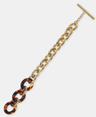 Gold-Tone Tortoise Look Chain Link Toggle Bracelet