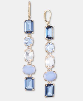 Gold-Tone Glass Stone Mixed Cut Linear Drop Earrings