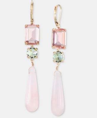 Gold-Tone Glass Stone Mixed Cut Triple Drop Earrings