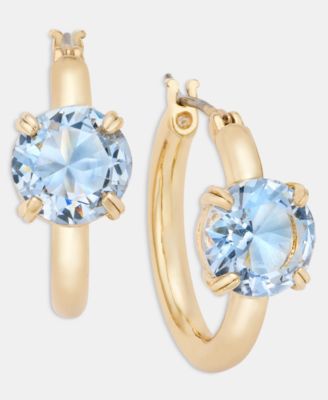 Gold-Tone Colored Stone Solitaire Small Hoop Earrings, 0.57"