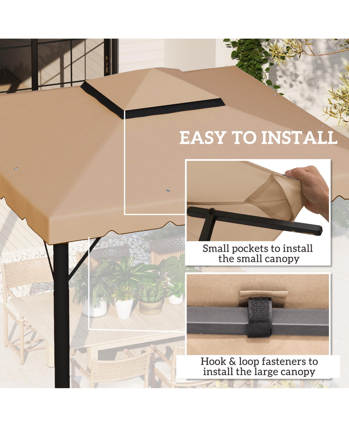 Outsunny 10' x 10' Double Roof Gazebo Replacement Canopy Top Cover,
