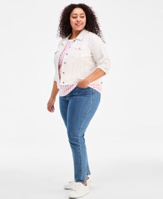 Plus Size Nautical-Button Geo-Tile Cotton T-Shirt