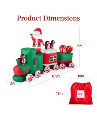 8.5 x 5ft Pre-Lit Inflatable Christmas Train & Animated Santa Claus w/ 10 LED Lights, Ground Stakes