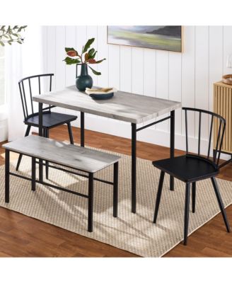 4-Piece Dining Kitchen Table Set w/ 2 Spindle-Back Chairs, Bench